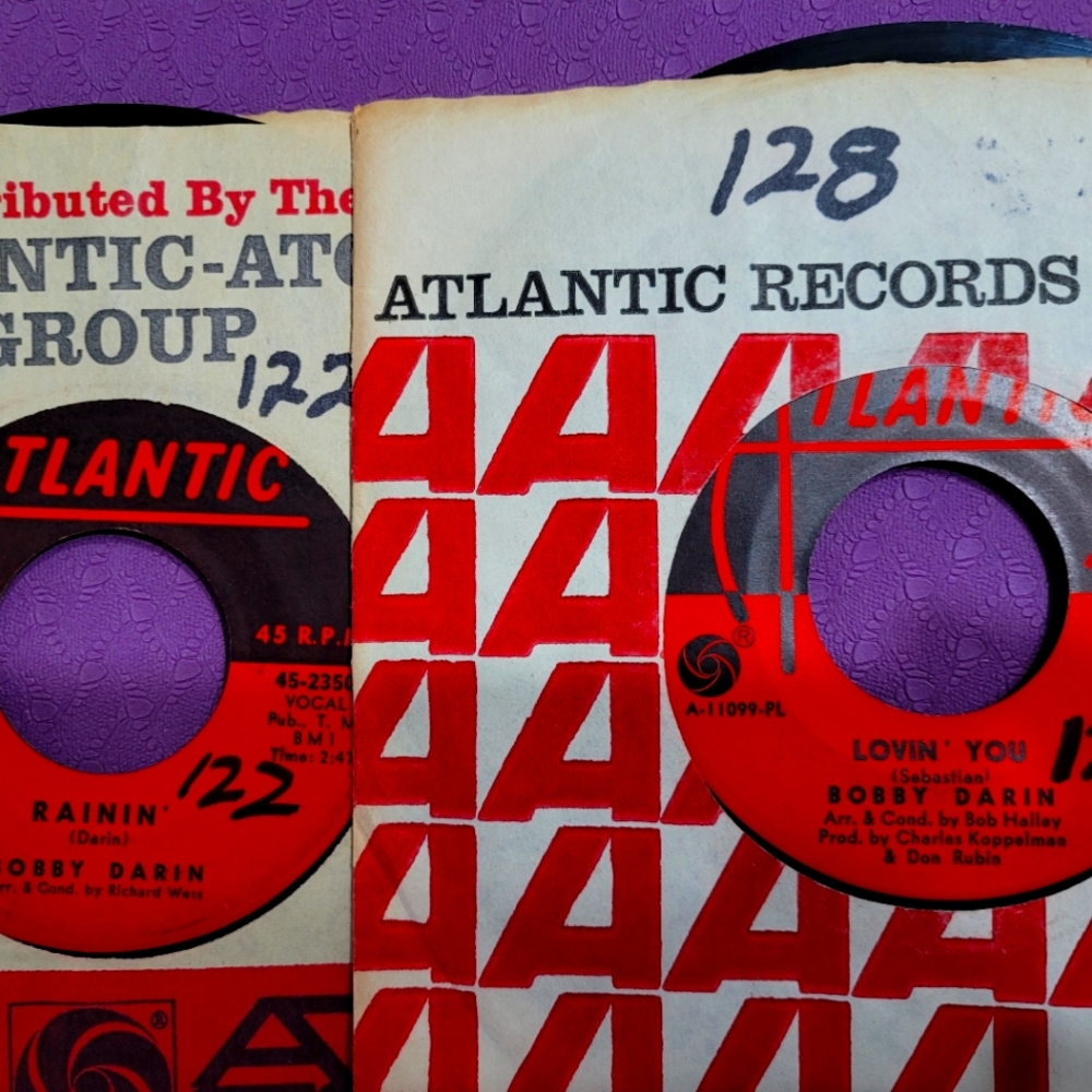 Lot of TWO Bobby Darin excellent condition 45s. "Rainin', Lovin' You, see pics!